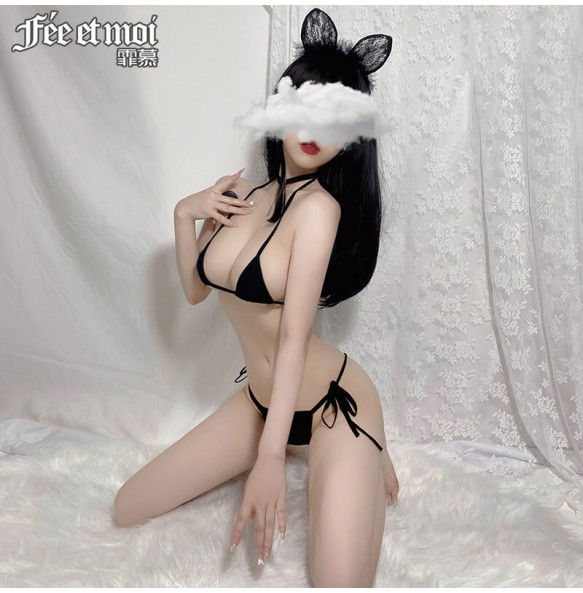 FEE ET MOI - Kawaii Heart Embroidery Bikini (Black)